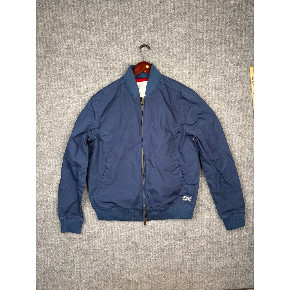 Deus Ex Machina Navy Blue Bomber Jacket Mens Large Full Zip Cotton Canvas Coat